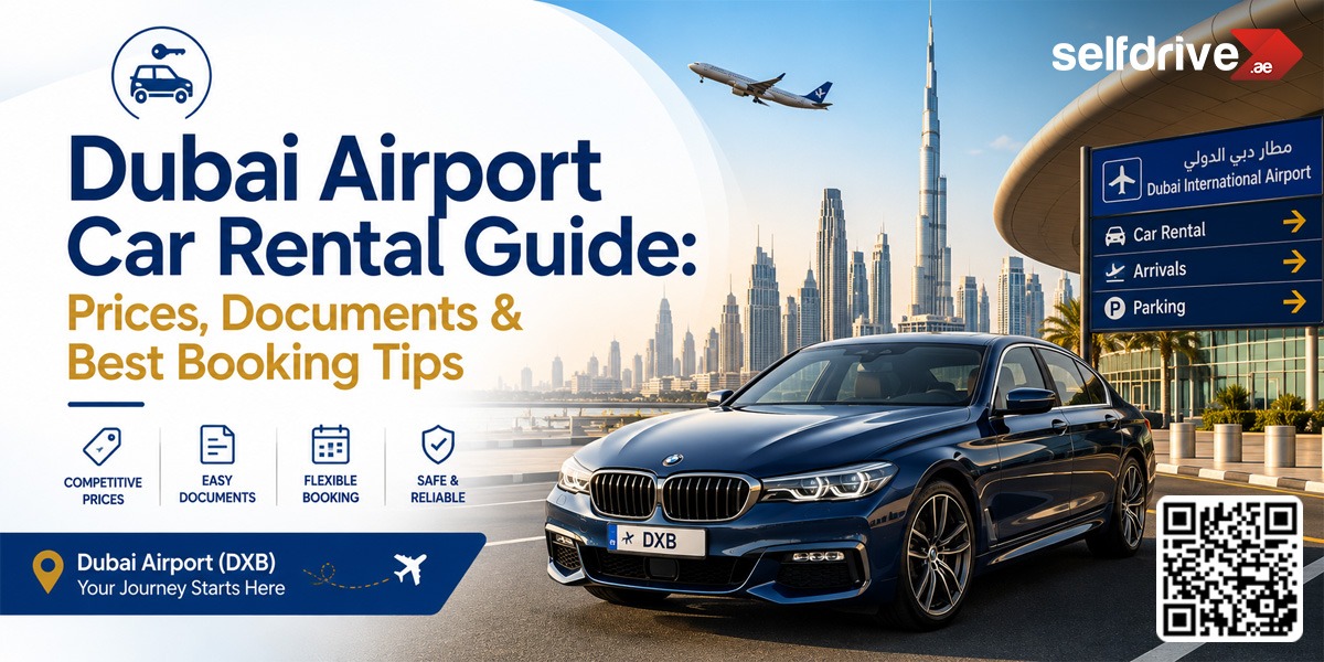 Informative guide on renting cars at Dubai Airport, highlighting rental agencies and available vehicles for visitors.